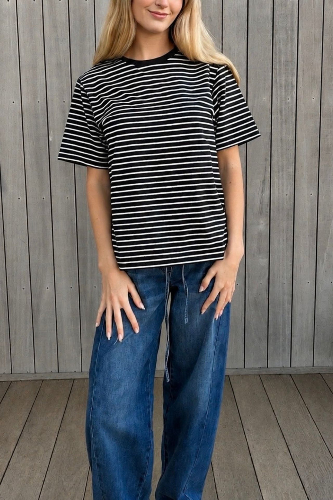 Lulu Tee - Black with White Stripes