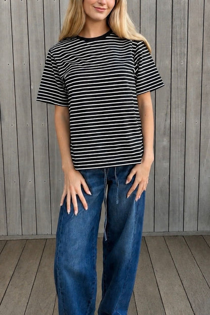 Lulu Tee - Black with White Stripes