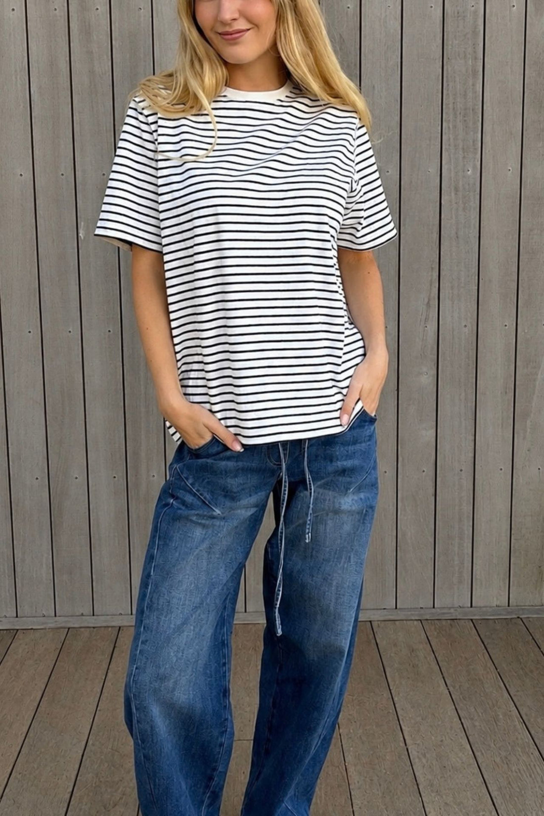 Lulu Tee - White with Black Stripes