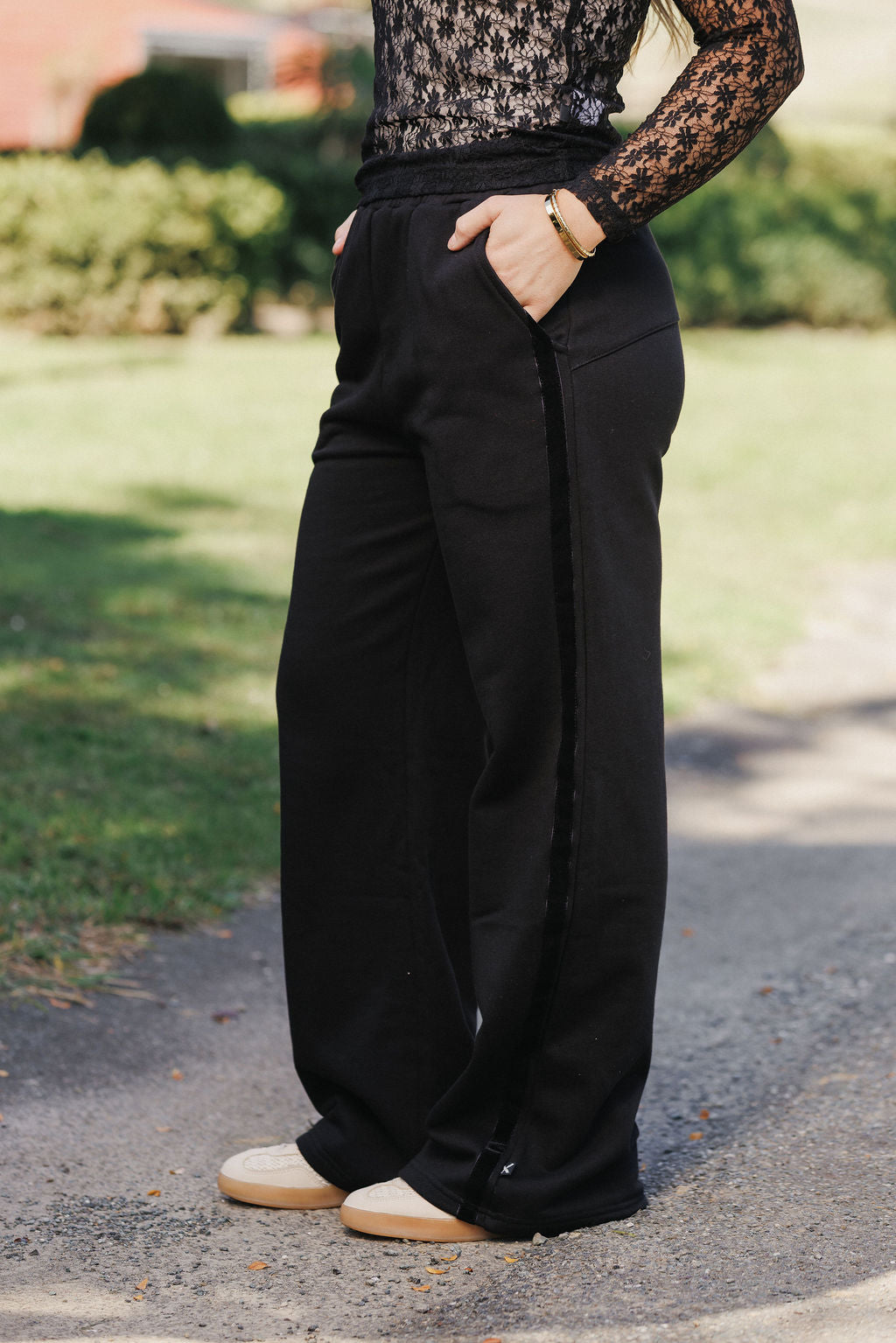 Palazzo Pants - Alpine Weight - Black with Black Velvet Ribbon