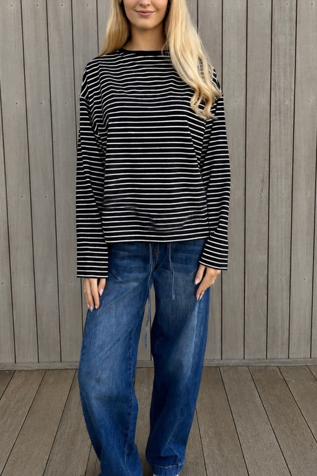 Polly Long Sleeve - Black with White Stripes