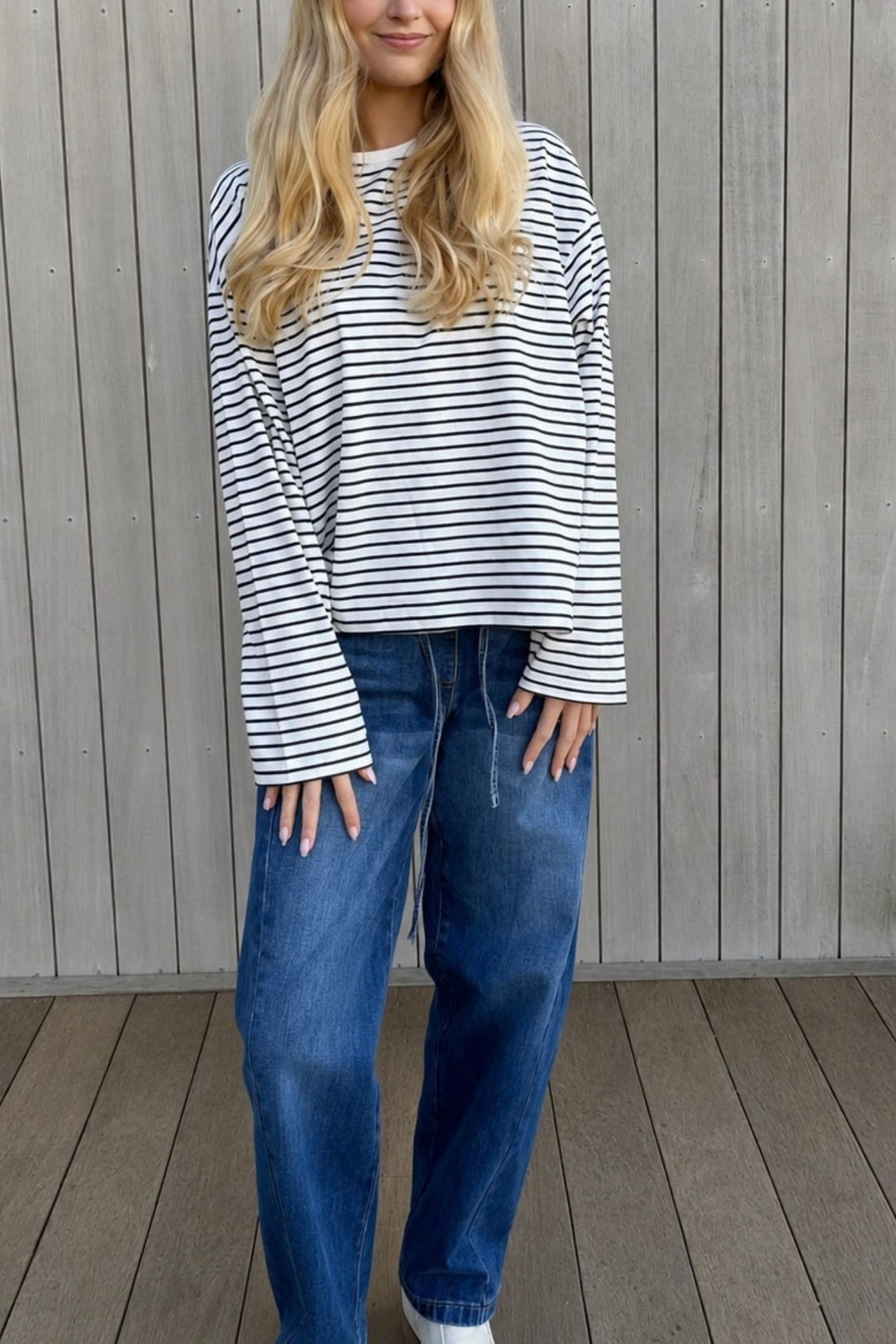 Polly Long Sleeve - White with Black Stripes