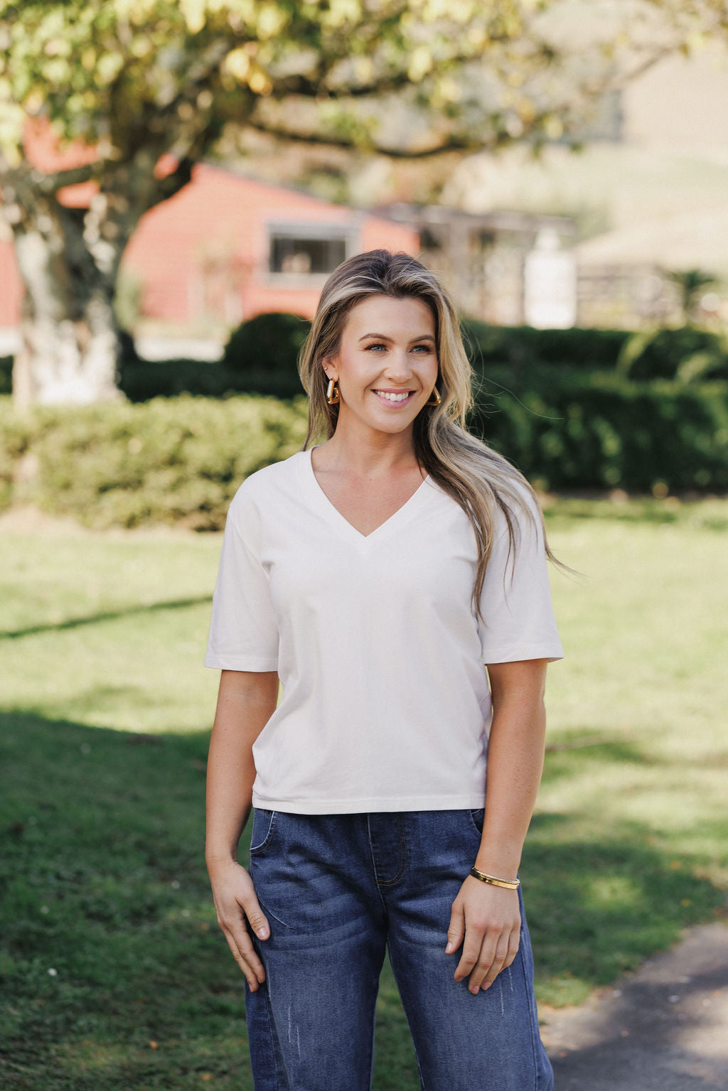 V Neck Tee - Vanilla