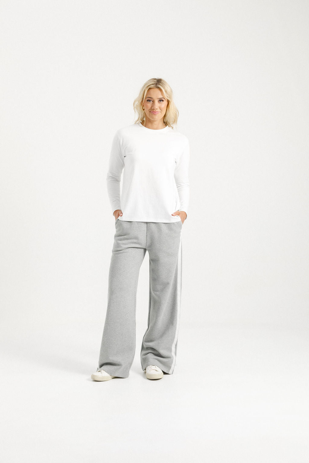 Coming Soon - Palazzo Pants - Alpine Weight - Grey Marle with White Velvet Ribbon