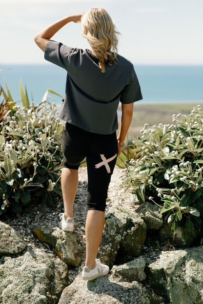 Coming Soon - 3/4 Apartment Pants - Black with Blossom Daisy X