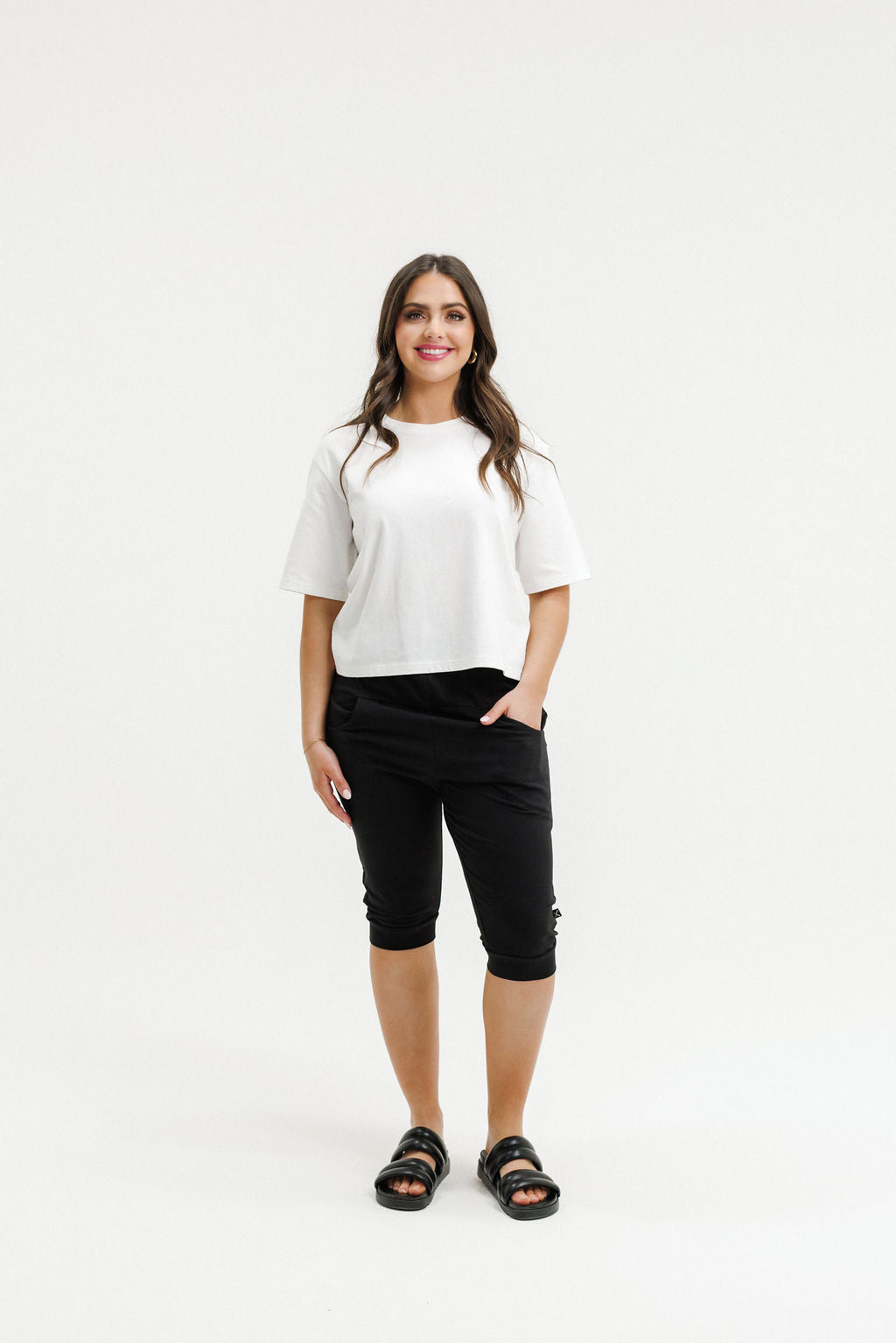 COMING SOON - 3/4 Apartment Pants - Black with Hydrangea/White X