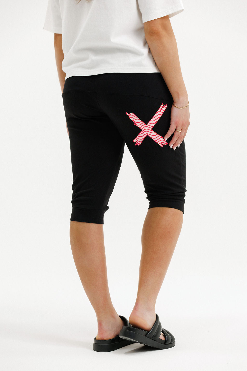 COMING SOON - 3/4 Apartment Pants - Black with Cherry/Blush Squiggle X