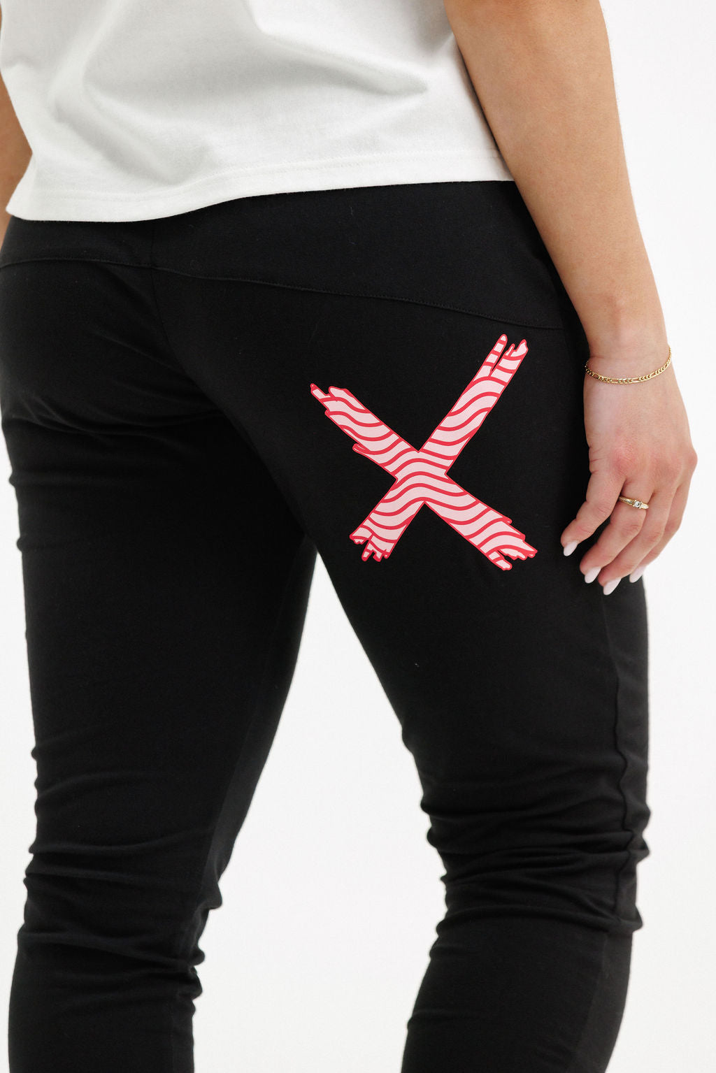 COMING SOON - Apartment Pants - Black with Cherry/Blush Squiggle X
