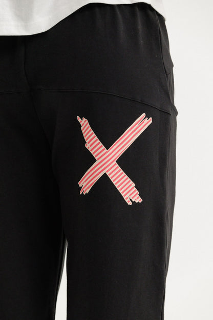 Avenue Pants - Winter Weight - Black with Coral Stripe X