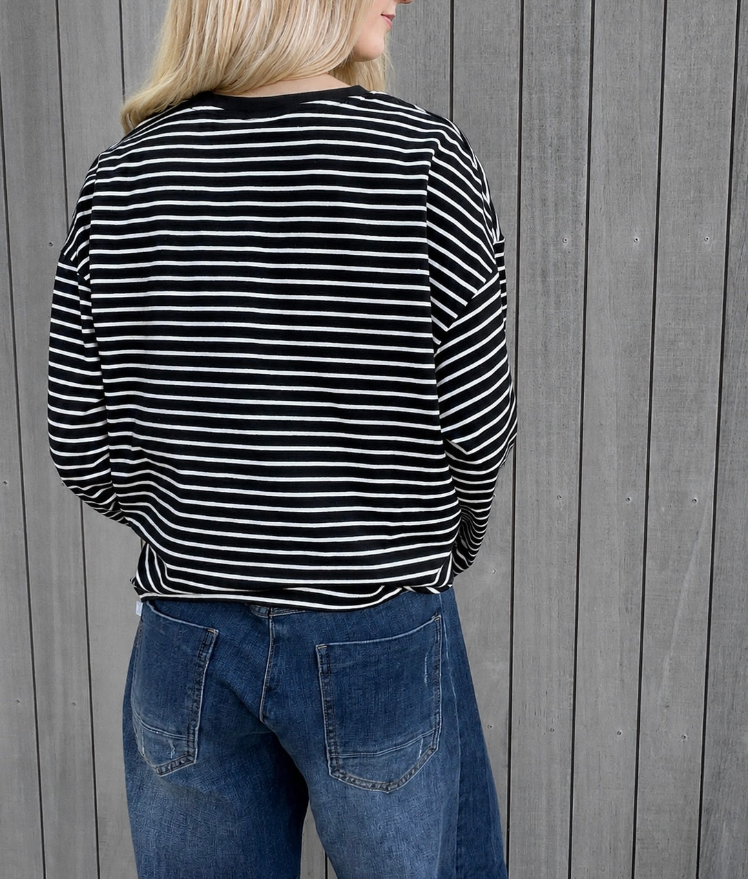 Polly Long Sleeve - Black with White Stripes