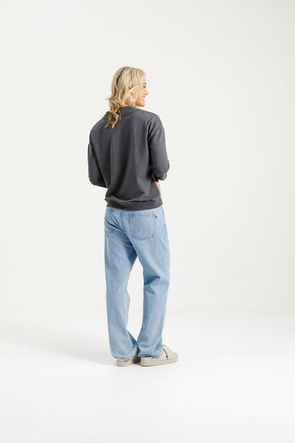 Camilla Collar Crew - Graphite with Blossom Velvet Ribbon