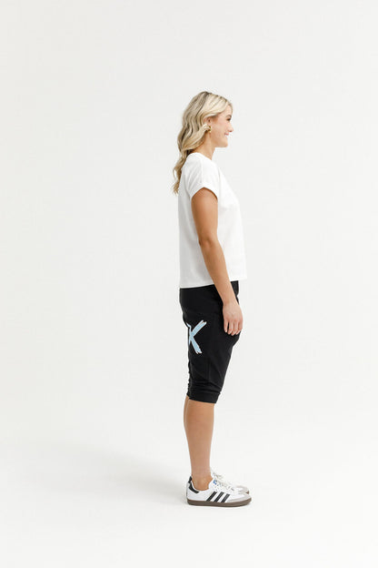 Coming Soon - 3/4 Apartment Pants - Black with Sapphire/Ivory X