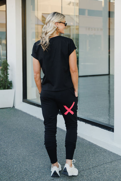 Apartment Pants - Alpine Weight - Black with Coral X