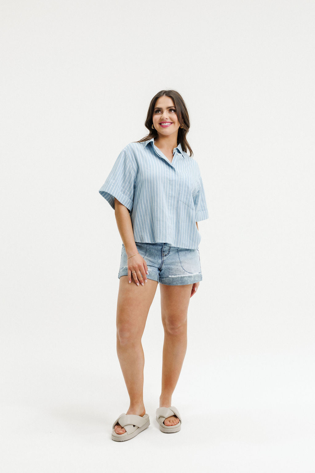 COMING SOON - Ruby Shirt - Hydrangea Stripes