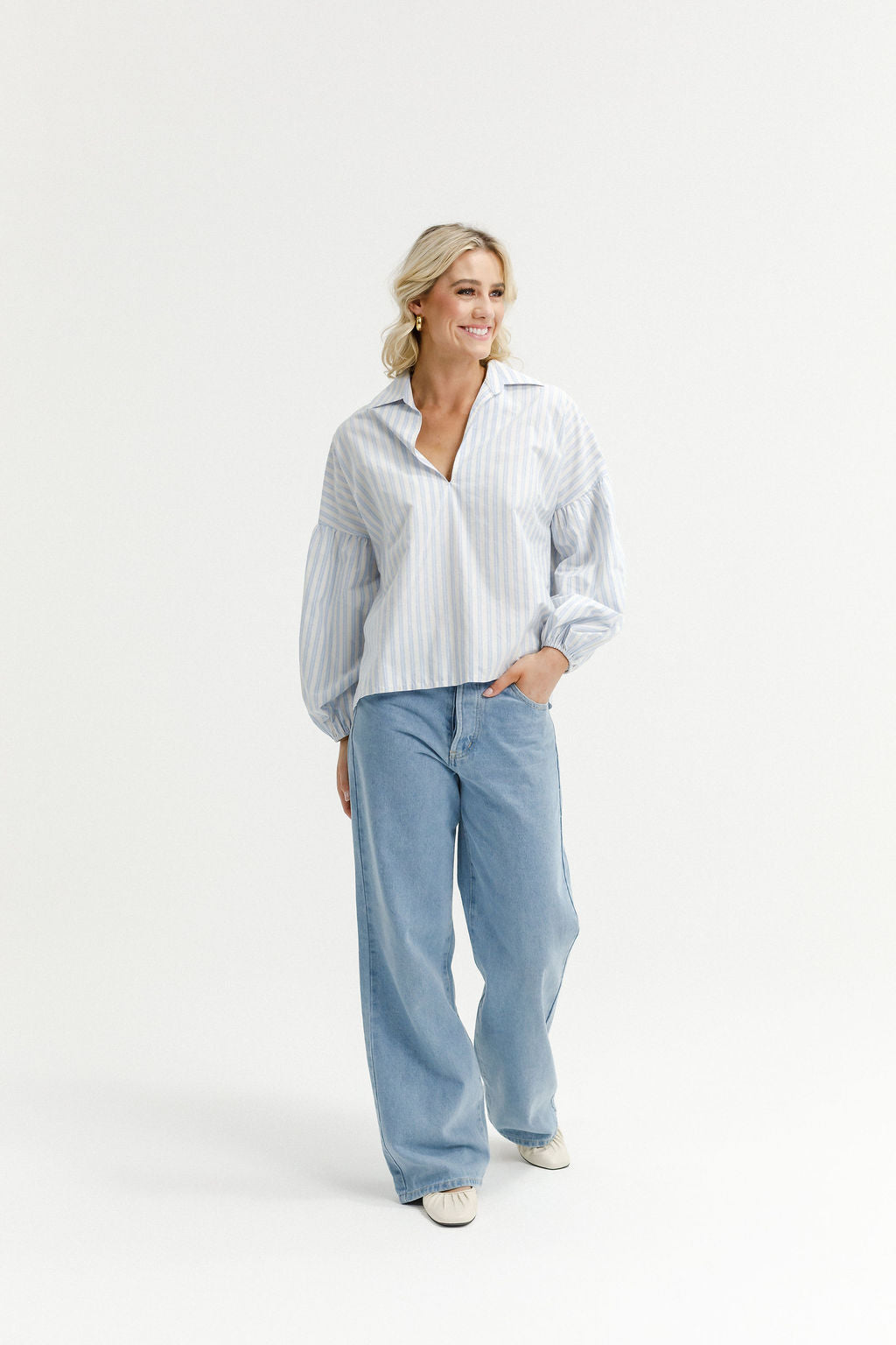 Coming Soon - Stevie Shirt - Powder Blue Stripes