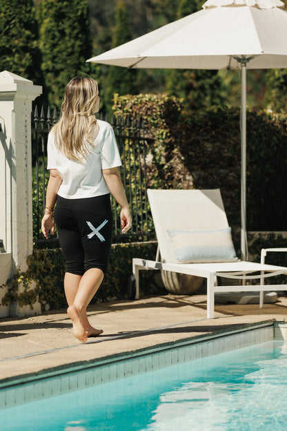 COMING SOON - 3/4 Apartment Pants - Black with Hydrangea Squiggle X