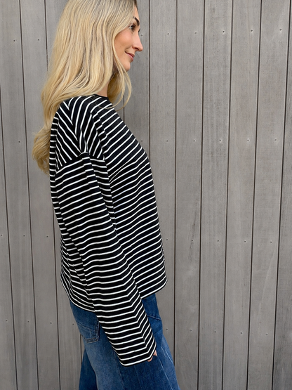 Polly Long Sleeve - Black with White Stripes