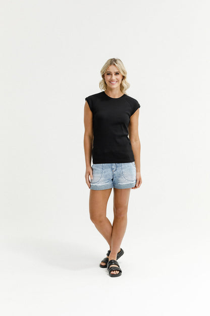 Coming Soon - Ribbed Raglan Tee - Black