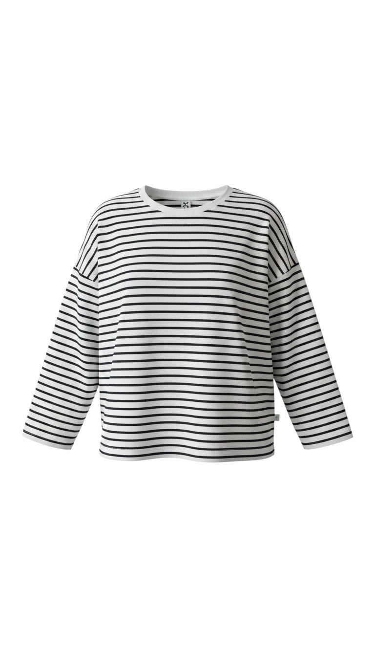 Polly Long Sleeve - White with Black Stripes