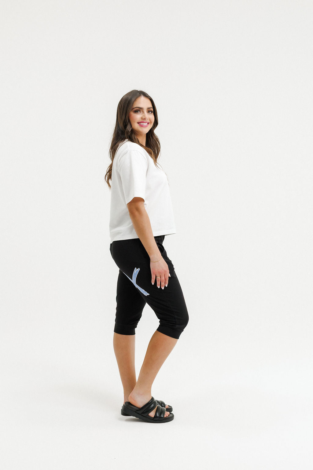 COMING SOON - 3/4 Apartment Pants - Black with Hydrangea/White X