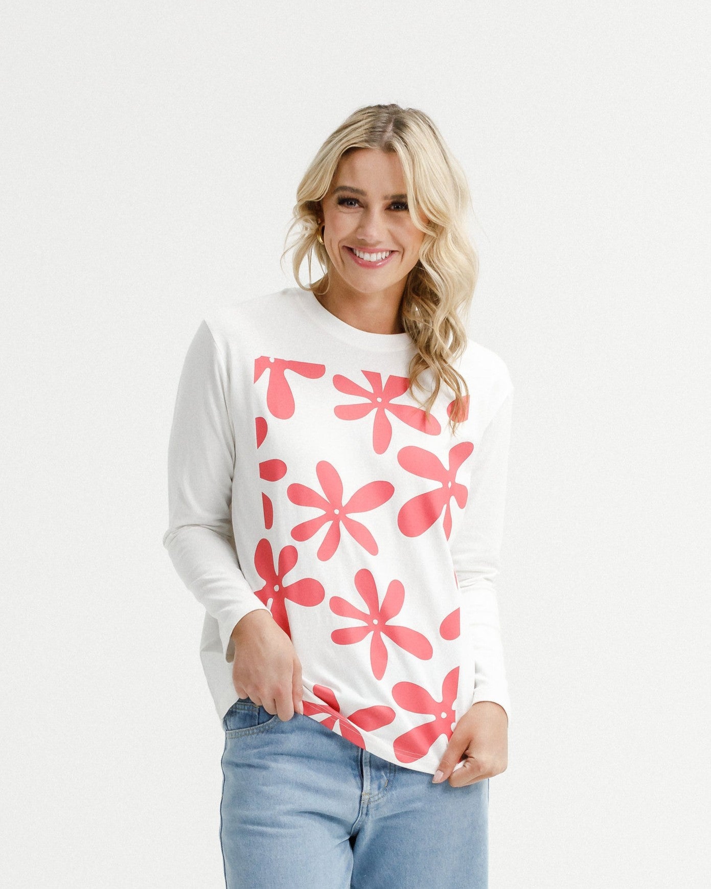 Long Sleeve Chris Tee - Coral Daisies