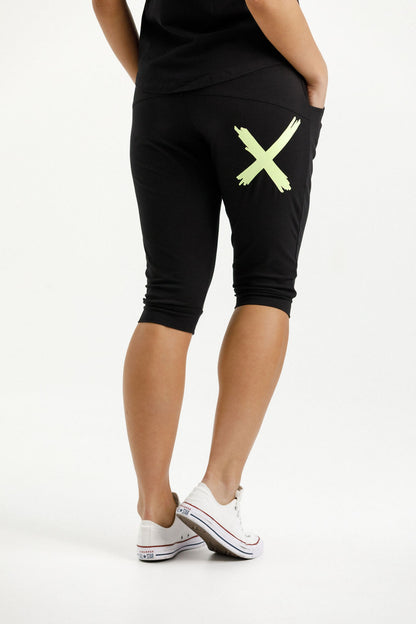 3/4 Apartment Pants - Black with Lime X