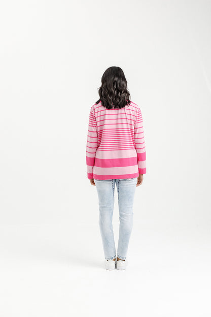 Longsleeve Chris Tee - Irregular Pink Stripe with Pastel Pink X