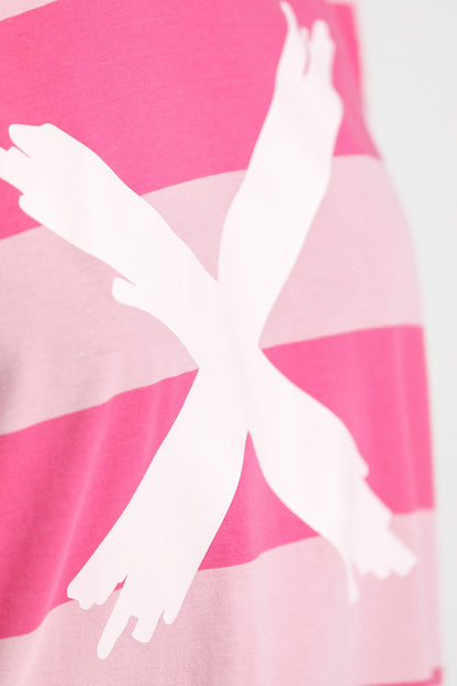 Longsleeve Chris Tee - Irregular Pink Stripe with Pastel Pink X