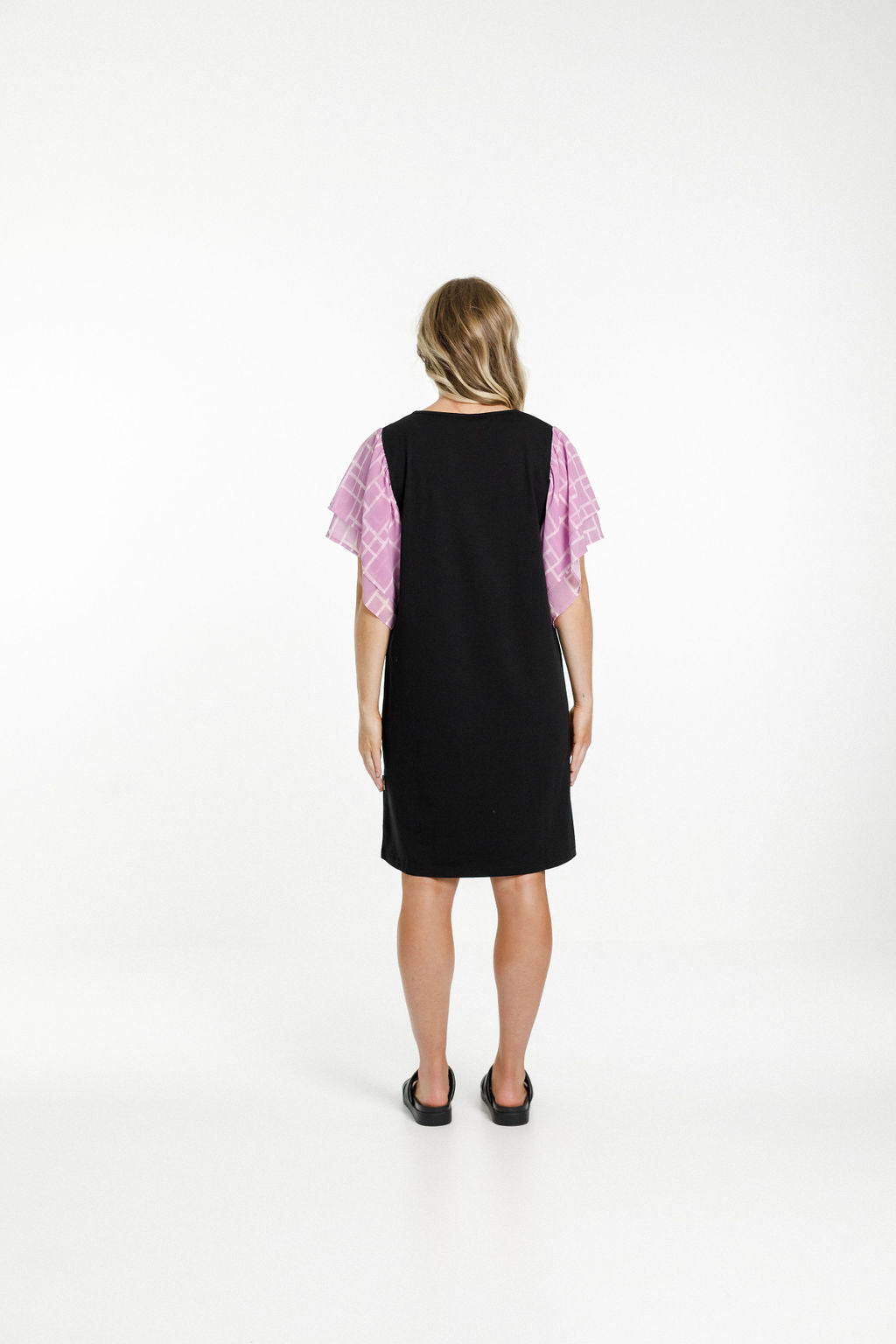 Lola Dress - Sale - Black with Pink Bloom Print Sleeves