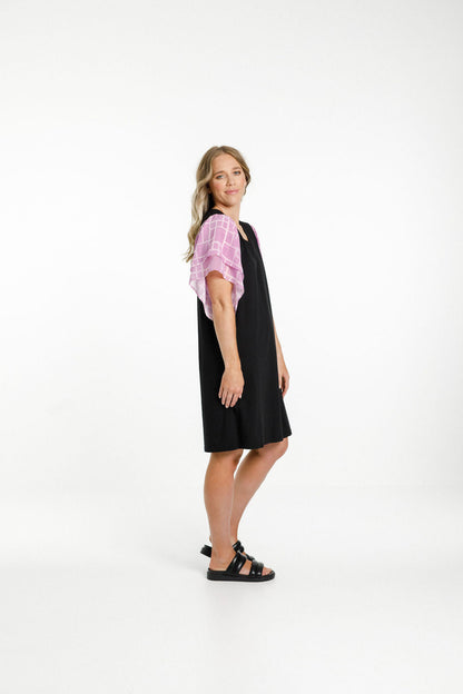 Lola Dress - Sale - Black with Pink Bloom Print Sleeves