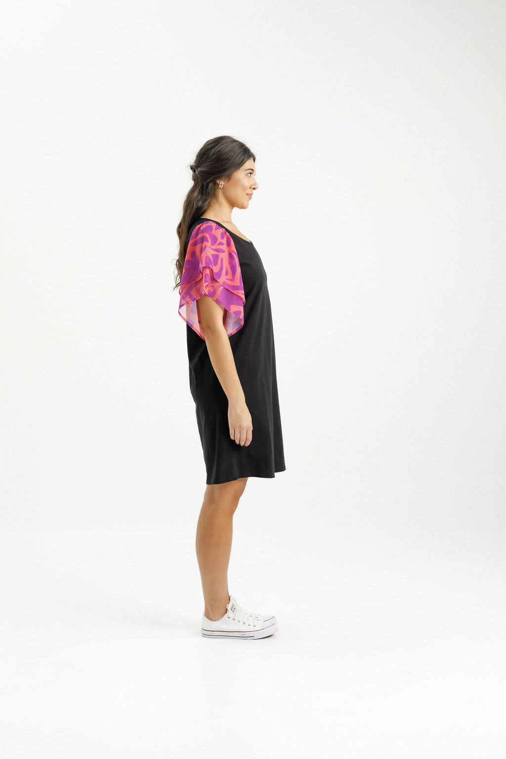 Lola Dress - Black with Sunset Floral Sleeves