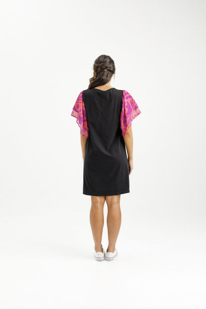 Lola Dress - Black with Sunset Floral Sleeves