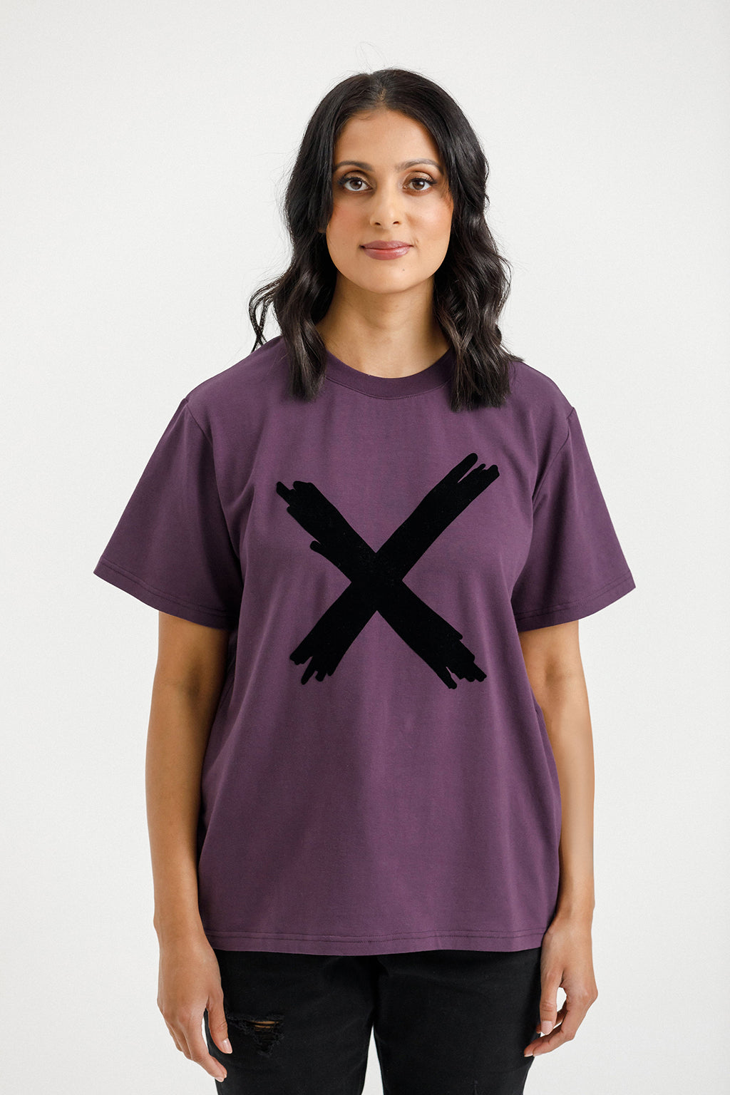 Chris Tee - Sale - Plum with Black Flocked X