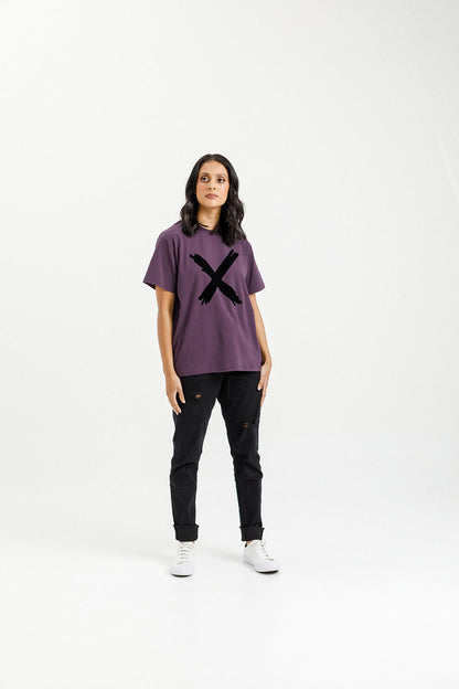 Chris Tee - Sale - Plum with Black Flocked X