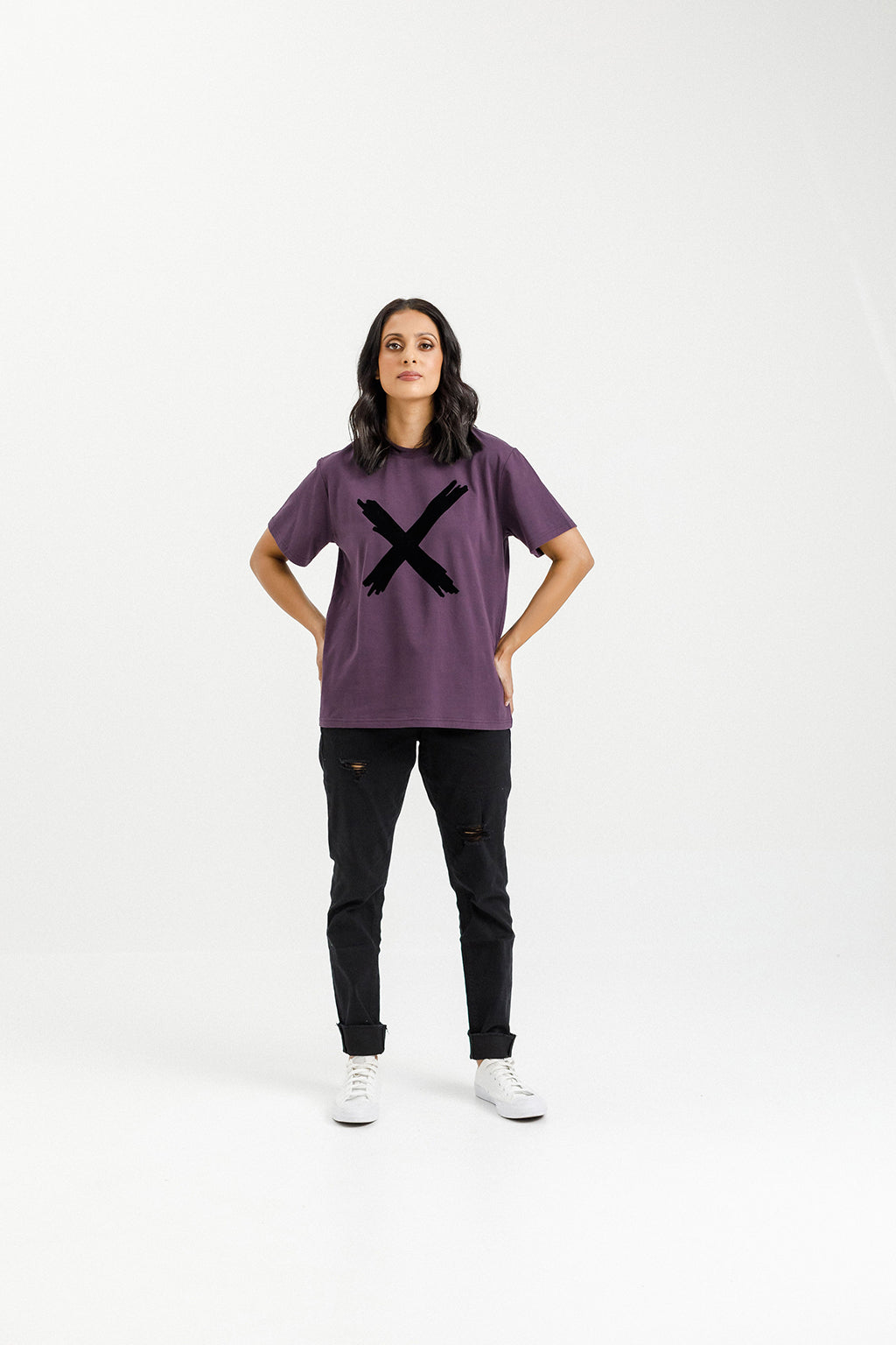 Chris Tee - Sale - Plum with Black Flocked X