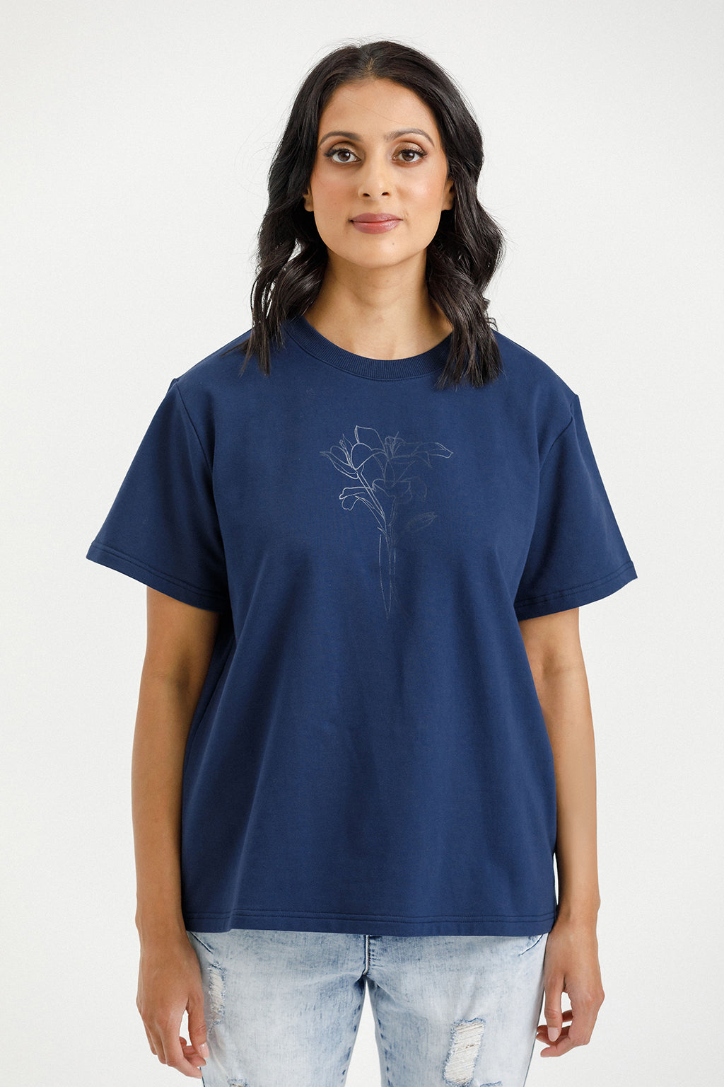 Chris Tee - Indigo Blue with Tonal Floral Print