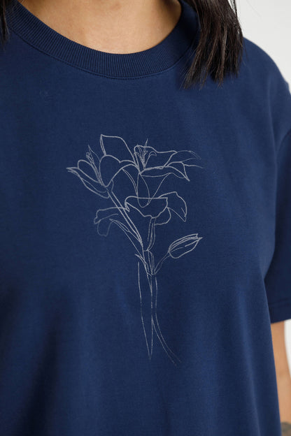 Chris Tee - Indigo Blue with Tonal Floral Print