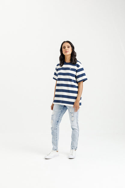 Chris Tee - Indigo Blue Stripe with Mini X