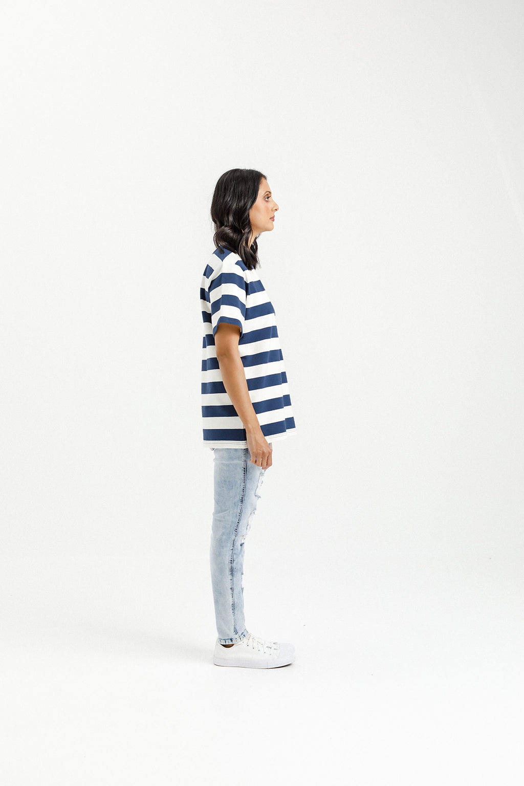 Chris Tee - Indigo Blue Stripe with Mini X