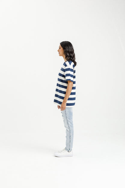 Chris Tee - Indigo Blue Stripe with Mini X