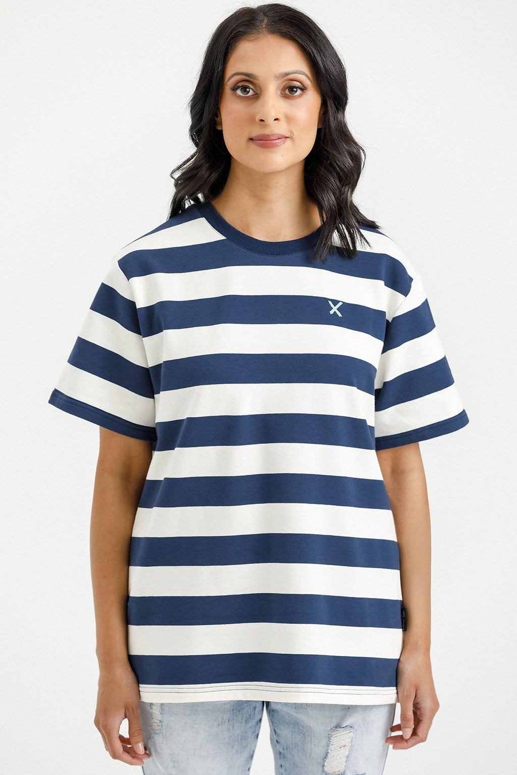 Chris Tee - Indigo Blue Stripe with Mini X