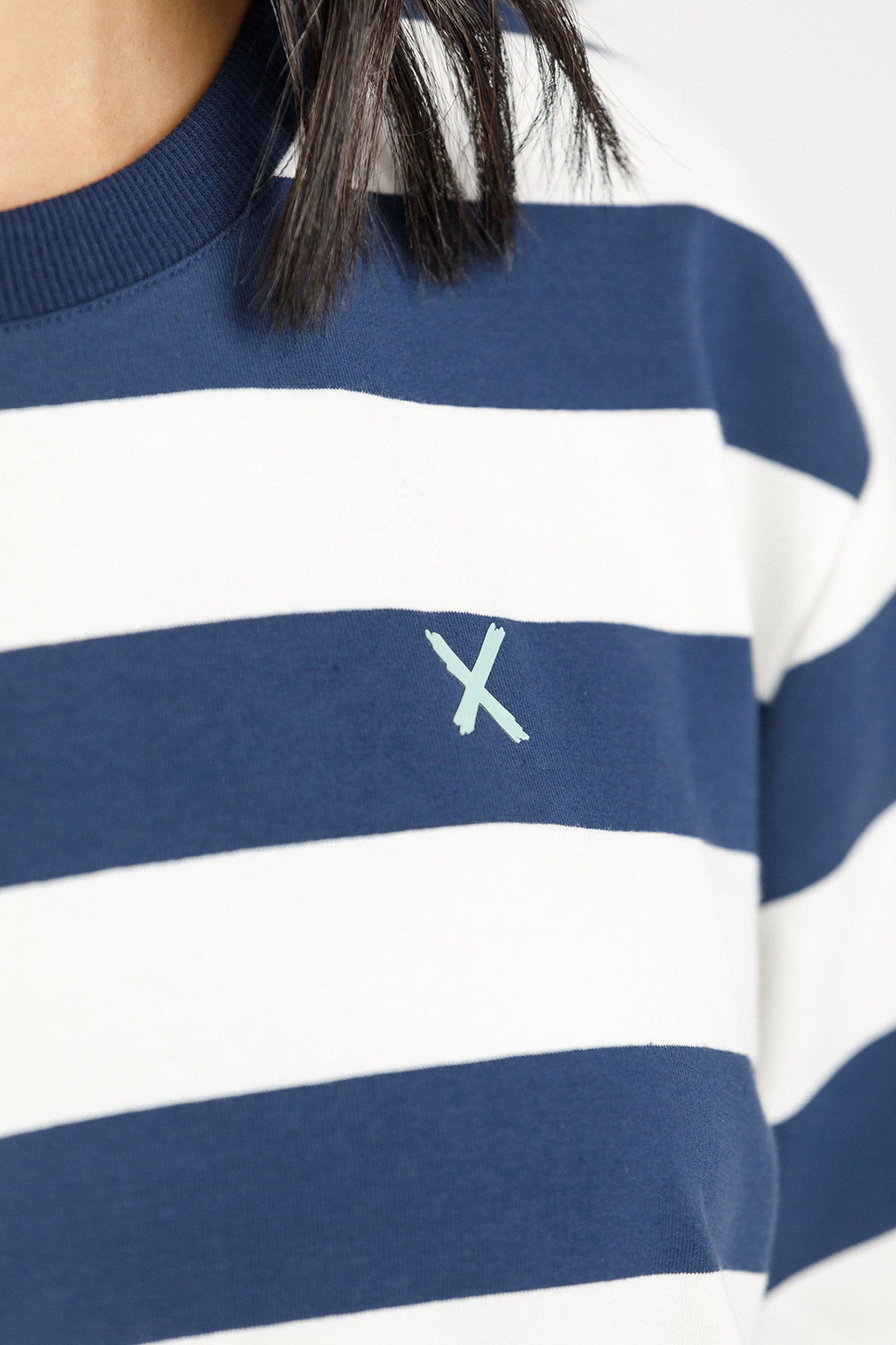 Chris Tee - Indigo Blue Stripe with Mini X