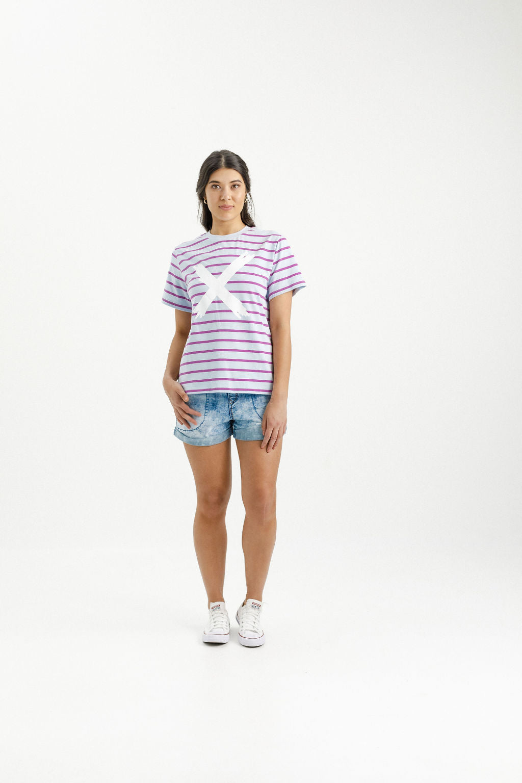 Chris Tee - Orchid Stripe with White X