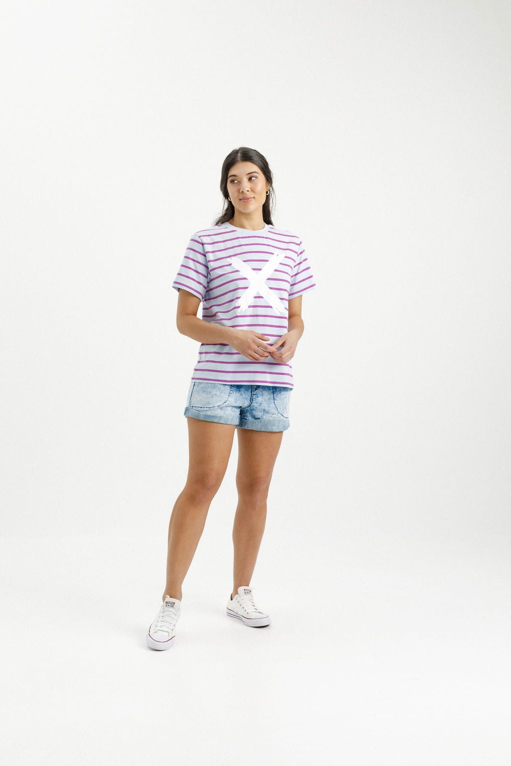 Chris Tee - Orchid Stripe with White X