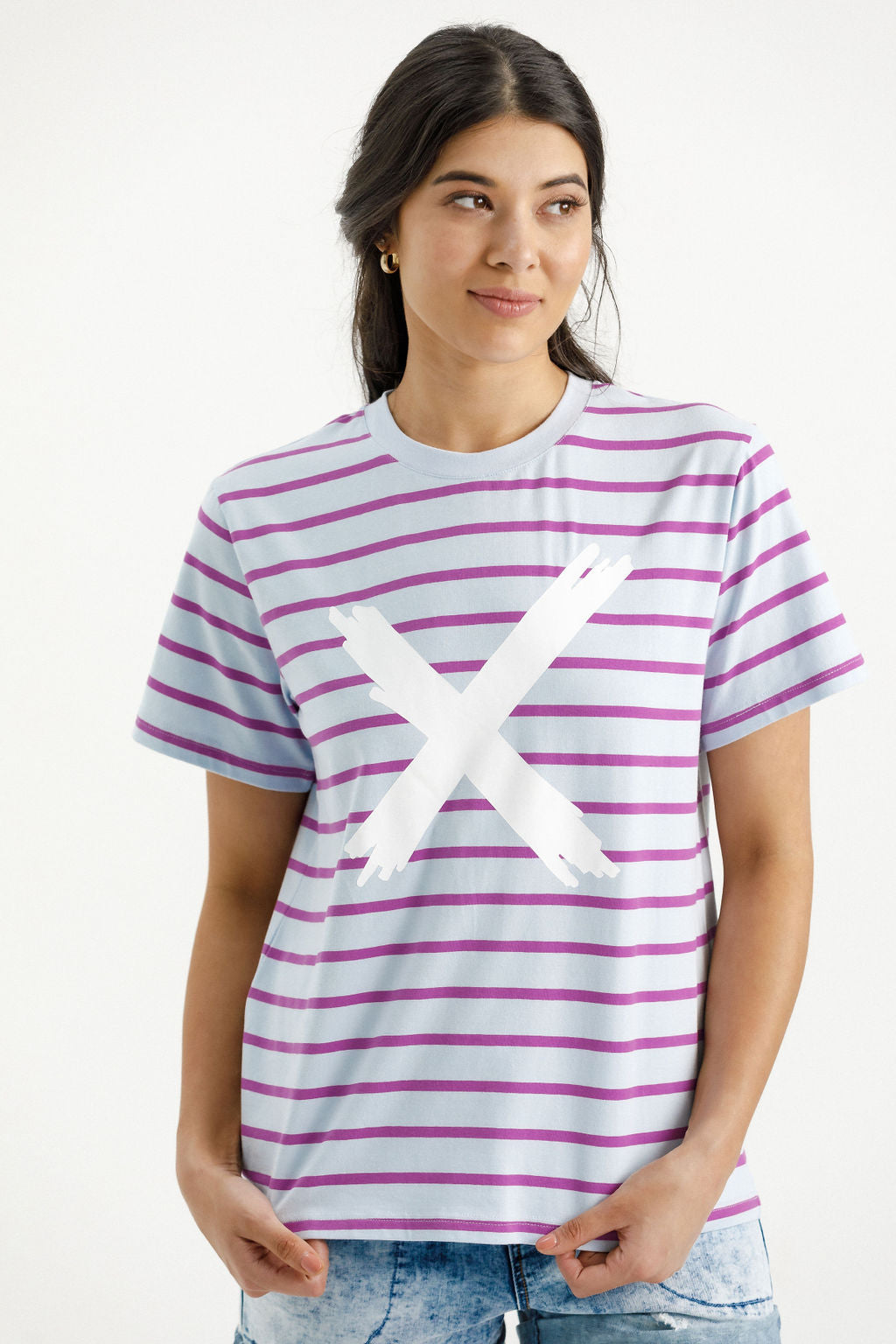 Chris Tee - Orchid Stripe with White X