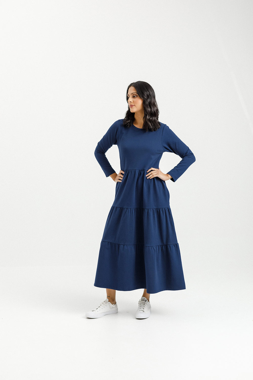 Long Sleeve Kendall Dress - Indigo Blue