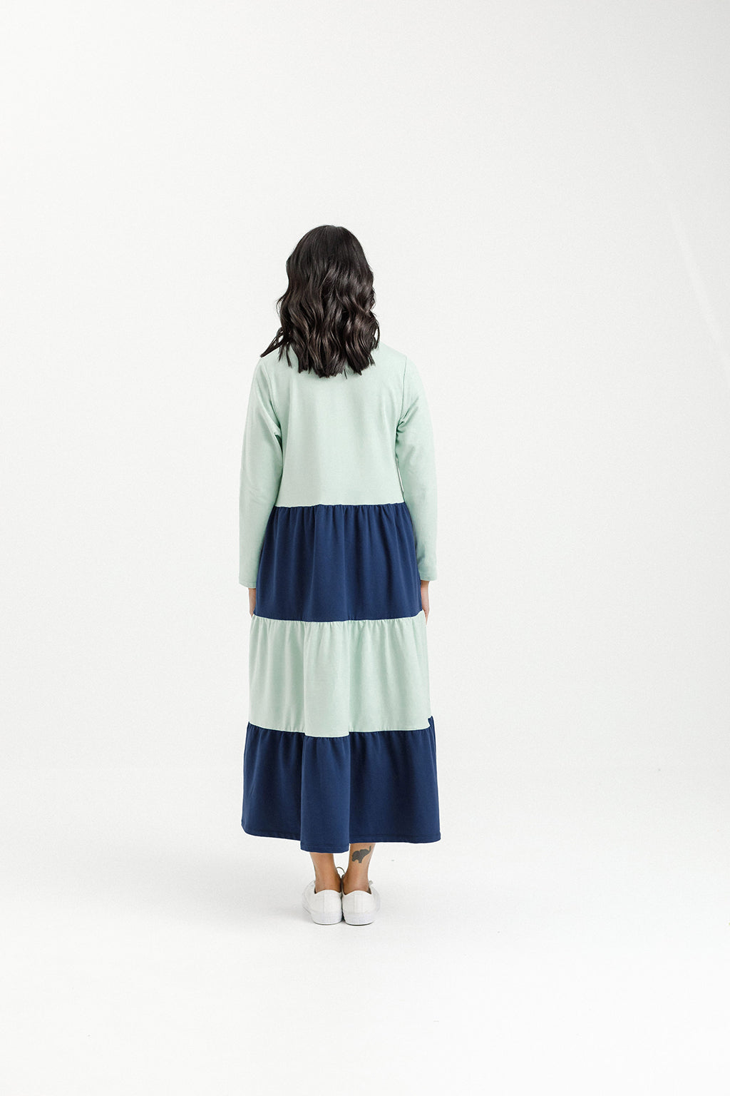 Long Sleeve Kendall Dress - Seafoam and Indigo Blue