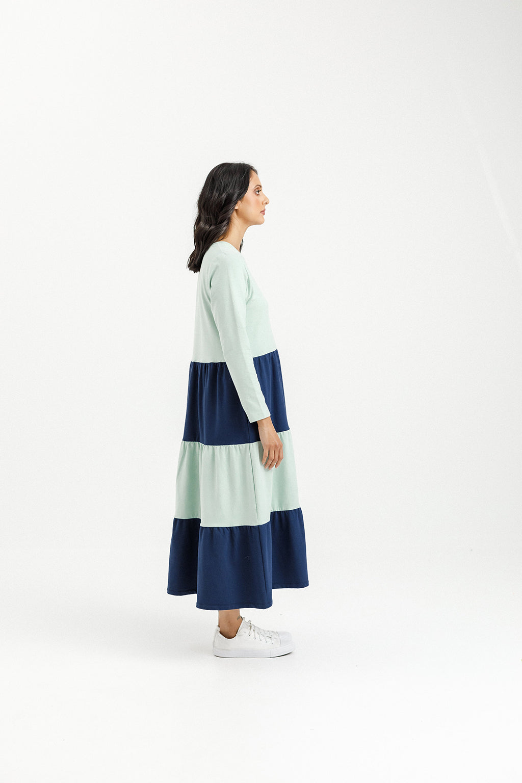 Long Sleeve Kendall Dress - Seafoam and Indigo Blue