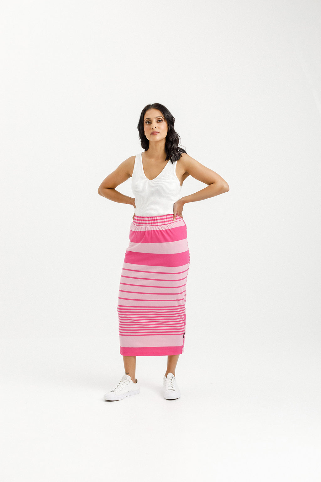 Violet Midi Skirt - Irregular Pink Stripe