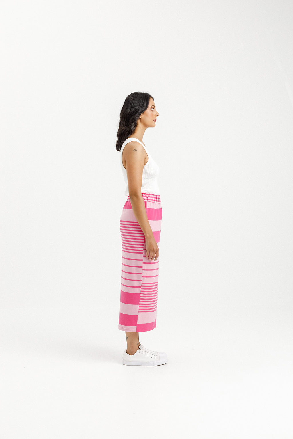 Violet Midi Skirt - Irregular Pink Stripe